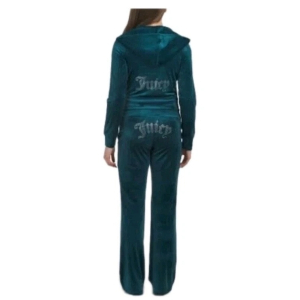 Juicy Couture Sea Green Teal Velour Velvet TrackSuit Set L $199